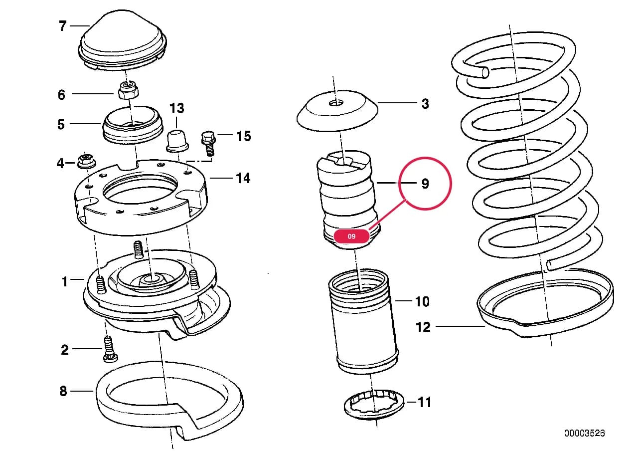 Additional damper, front — BMW Classic 7 E32 — 31 Front Axle › 31_0126 GUIDE SUPPORT/SPRING PAD/ATTACHING PARTS