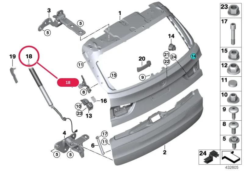 Spindle drive, left — BMW X5 M F85 — 41 Bodywork › 41_2359 Trunk lid