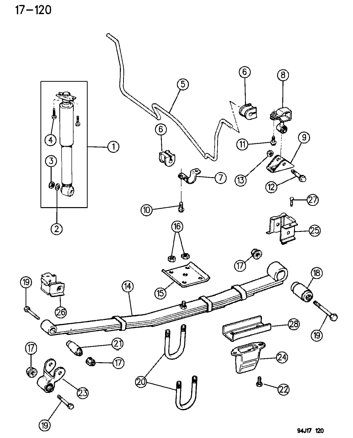 1995 J -JEEP — 17 REAR SUSPENSION › 02 2 SUSPENSION, REAR, W/SHOCK ABSORBER, CHEROKEE