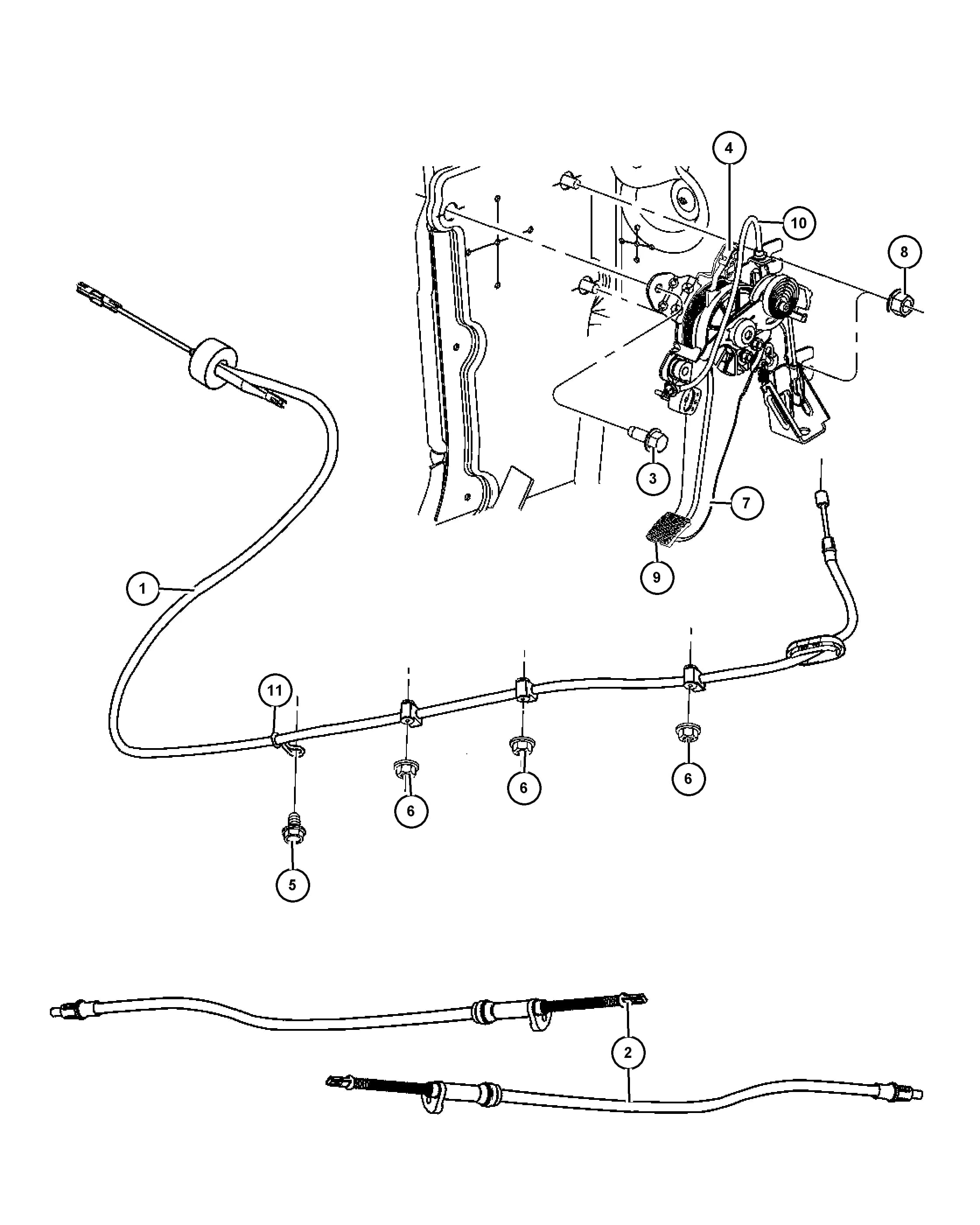 2017 LA - DODGE CHALLENGER — 5 BRAKES › 10 705 PARK BRAKE LEVER AND CABLES