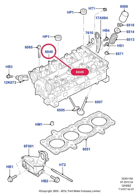 3 Powertrain — 30301 Powertrain.Engine/Block, Heads & Manifolds › 3030115A Cylinder Head; Zetec-S 1.25 DOHC EFI; Fiesta 2008-2012; Fiesta/Fusion 2002; 1.25 Zetec-S/Duratec DOHC EFI