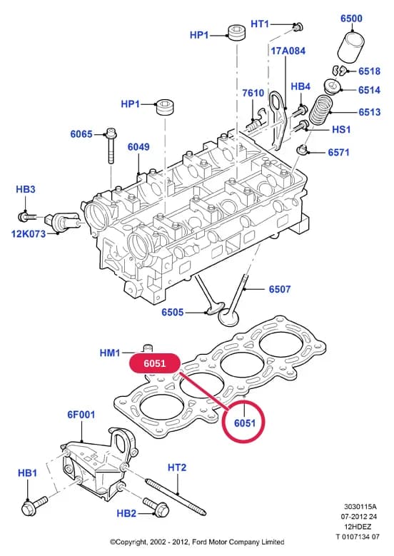 3 Powertrain — 30301 Powertrain.Engine/Block, Heads & Manifolds › 3030115A Cylinder Head; Zetec-S 1.25 DOHC EFI; Fiesta 2008-2012; Fiesta/Fusion 2002; 1.25 Zetec-S/Duratec DOHC EFI