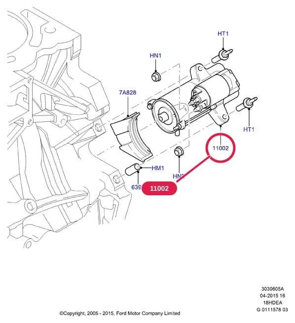 Starter Motor Assy; C-MAX 2007-2010; 5 Speed Manual Transaxle - B5/IB5 — 3 Powertrain — 30306 Powertrain.Starter › 3030605A Starter Motor; 1.8L Duratec 16V; Focus 04-08/Focus C-MAX 03-07; C-MAX 2007-2010; Focus 2008-; 1.8L Duratec HE PFI