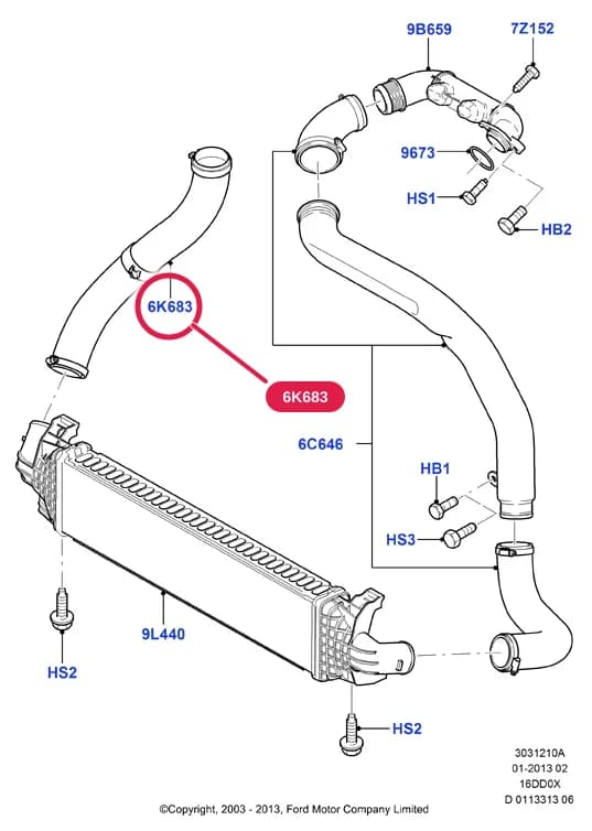 Hose; (Focus 2008- Stage IV Emissions 1.6L Duratorq TDCi (90PS) - DV6 OR Focus 2008- Stage IV Emissions 1.6L Duratorq TDCi (110PS) - DV6 OR Focus 2008- 2000 EEC (EEC 7) 1.6L Duratorq TDCi (110PS) - DV6 OR Focus 2008- 2000 EEC (EEC 7) 1.6L Duratorq TDCi (90PS) - DV6) — 3 Powertrain — 30312 Powertrain.Engine Air Intake › 3031210A Intercooler/Air Ducts And Hoses; 1.6 DI Diesel; Focus 04-08/Focus C-MAX 03-07; C-MAX 2007-2010; Focus 2008-; Stage IV + CDPF Emissions; Stage IV Emissions; Stage V Emissions; 2000 EEC