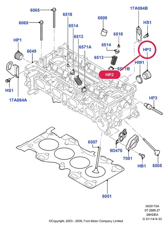 3 Powertrain — 30301 Powertrain.Engine/Block, Heads & Manifolds › 3030115A Cylinder Head; 2.0L Duratec 16V; S-Max/Galaxy 2006-2015; Mondeo 2007-2014; Focus Cabriolet 2006-2010; Focus 04-08/Focus C-MAX 03-07; C-MAX 2007-2010; Focus 2008-; Fiesta/Fusion 2002; 2.0L Duratec-HE