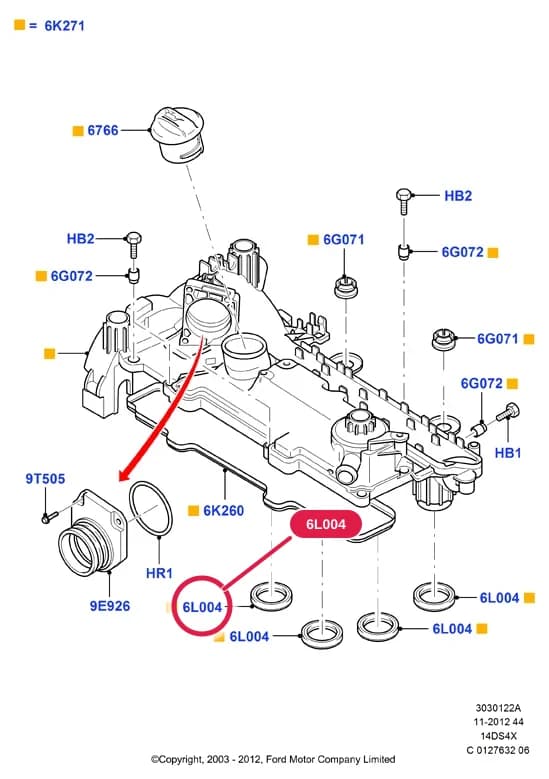 3 Powertrain — 30301 Powertrain.Engine/Block, Heads & Manifolds › 3030122A Combined Inlet Manifold & Cyl Cover; Duratorq 1.4 TDCi; Fiesta 2008-2012; Fiesta/Fusion 2002; Fusion