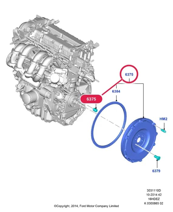 3 Powertrain — 30311 Powertrain.Crankshaft, Pistons And Flywheel › 3031110D Flywheel; Zetec 1.6 DOHC EFI; Fiesta 2012-; C-MAX/Grand C-MAX 2015-