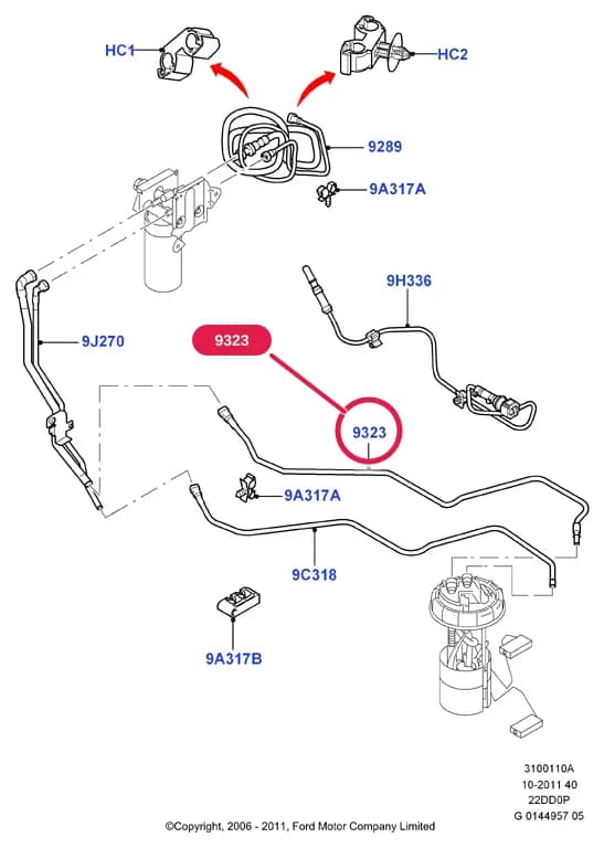 3 Powertrain — 31001 Powertrain.Fuel System - Tank & Lines › 3100110A Fuel Lines; 2.2 Duratorq TC; Transit 2006-2014; RHD; 2.2L CR TC I4 DSL 155PS; 2.2L CR TC I4 DSL 125 PS; 2.2L CR TC I4 DSL 100PS; 2.2L Duratorq-TDCi