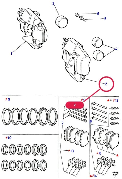 Caliper Assy - Brake - Less Pads; RH; (2.5L DI Diesel OR OHC) — E Brakes - Brake Pipes - Wheels — E03 Brakes - Brake Pipes - Wheels.Front Brakes › E03011 Disc Brake Calipers