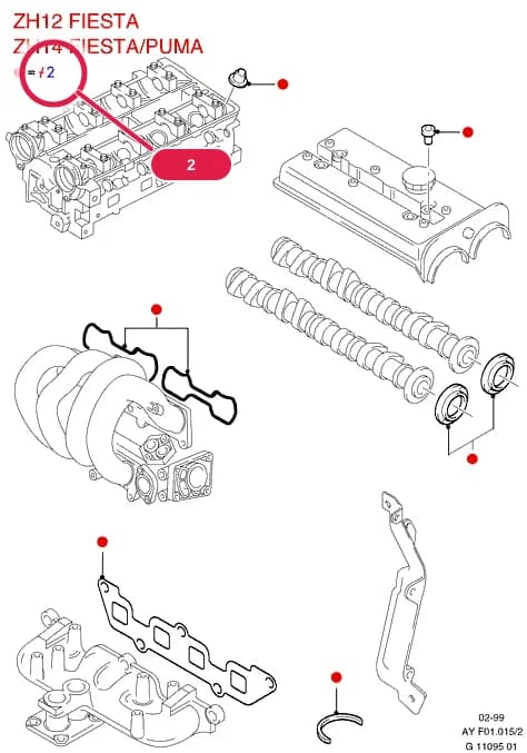Kit - Engine Overhaul Gasket; Upper; Fiesta 1996-2002; 1.25 Zetec-S/Duratec DOHC EFI(75PS) — AYF Zetec S — AYF01 Zetec S.Engine/Block And Internals › AYF01015 Engine Gasket Kits