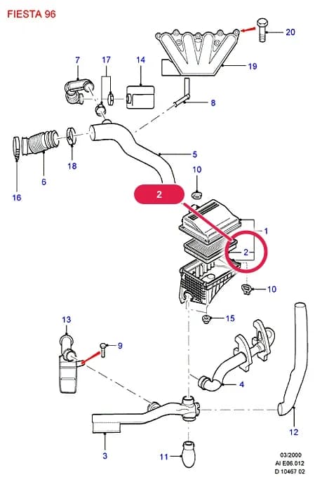 Element Assy - Air Cleaner; Fiesta 1996-2002; (-)"RA" — AIE Diesel 1.8 — AIE06 Diesel 1.8.Engine Air Intake › AIE06012 Air Cleaner; Diesel