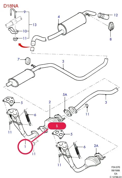 F Engine Assemblies Mounted On Body — F04 Engine Assemblies Mounted On Body.Exhaust System And Heat Shields › F04070 Exhaust System With Catalyst; 1.8L Diesel NA