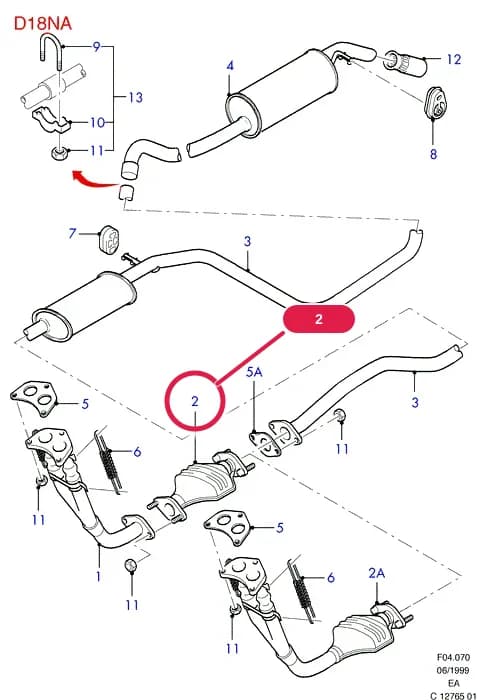 F Engine Assemblies Mounted On Body — F04 Engine Assemblies Mounted On Body.Exhaust System And Heat Shields › F04070 Exhaust System With Catalyst; 1.8L Diesel NA