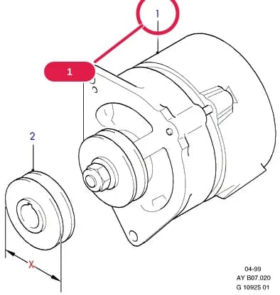 Alternator Assy; X = 60MM; 55 AMP; Escort/Orion — AYB CVH — AYB07 CVH.Alternator/Starter Motor & Ignition › AYB07020 Alternator