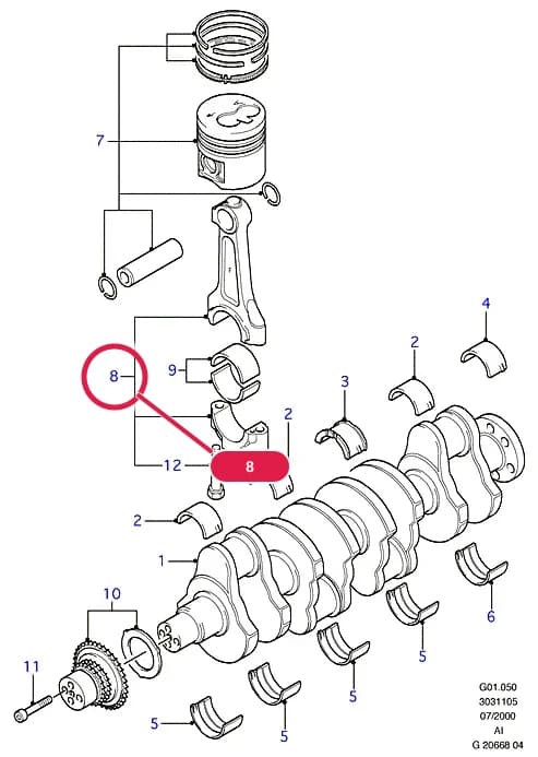 AIG Duratorq Engine — AIG01 Duratorq Engine.Engine/Block And Internals › AIG01050 Crankshaft/Pistons And Bearings; Diesel