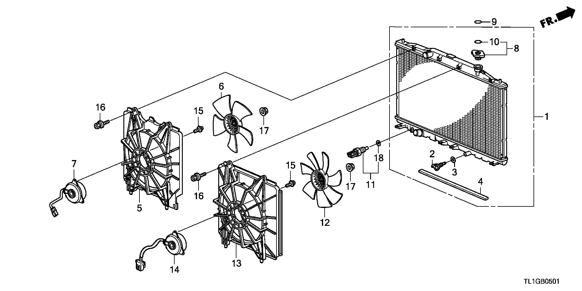 Car Manufacturer: JAPAN — Germany (KG):5AT 2.4 S — ELECTRICAL EQUIPMENTS,EXHAUST,HEATER › B-5-1 RADIATOR(2.4L)