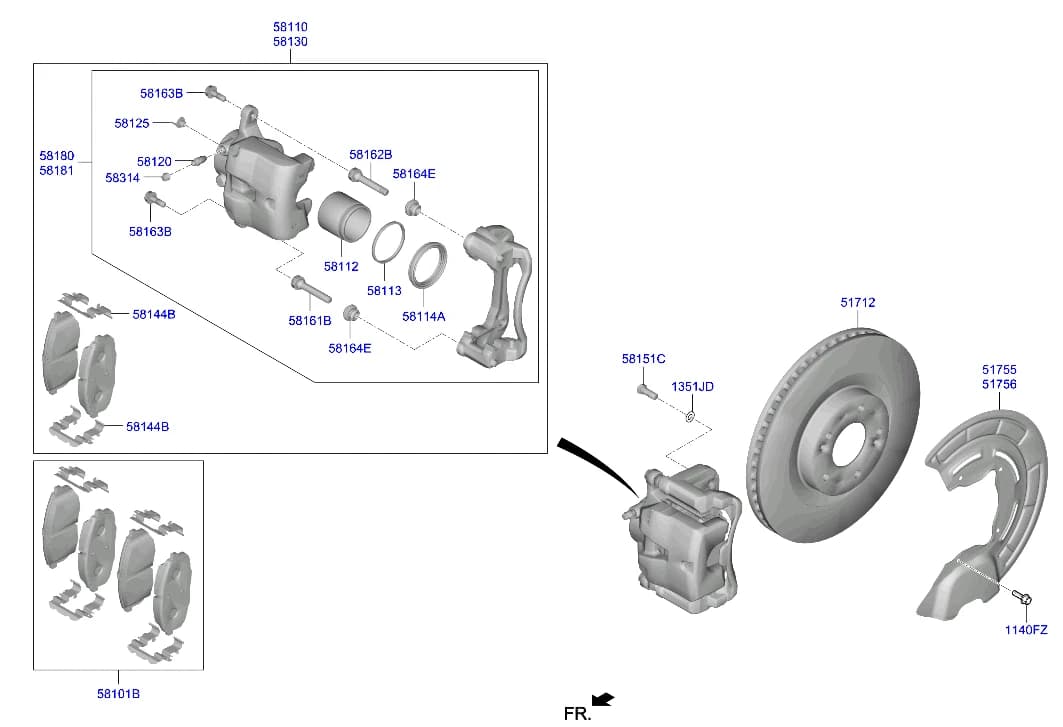 PAD KIT-FRONT DISC BRAKE — Santa Fe Santa Fe TM (2018–2020) — Front wheel brake