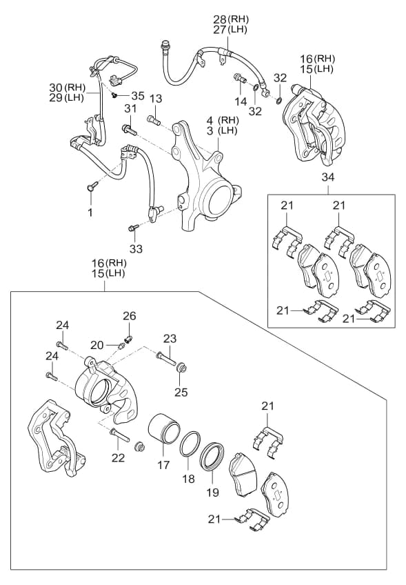 PAD KIT-FRONT BRAKE — Carens Carens UN (2006–2012) — Front axle hub & wheel brake