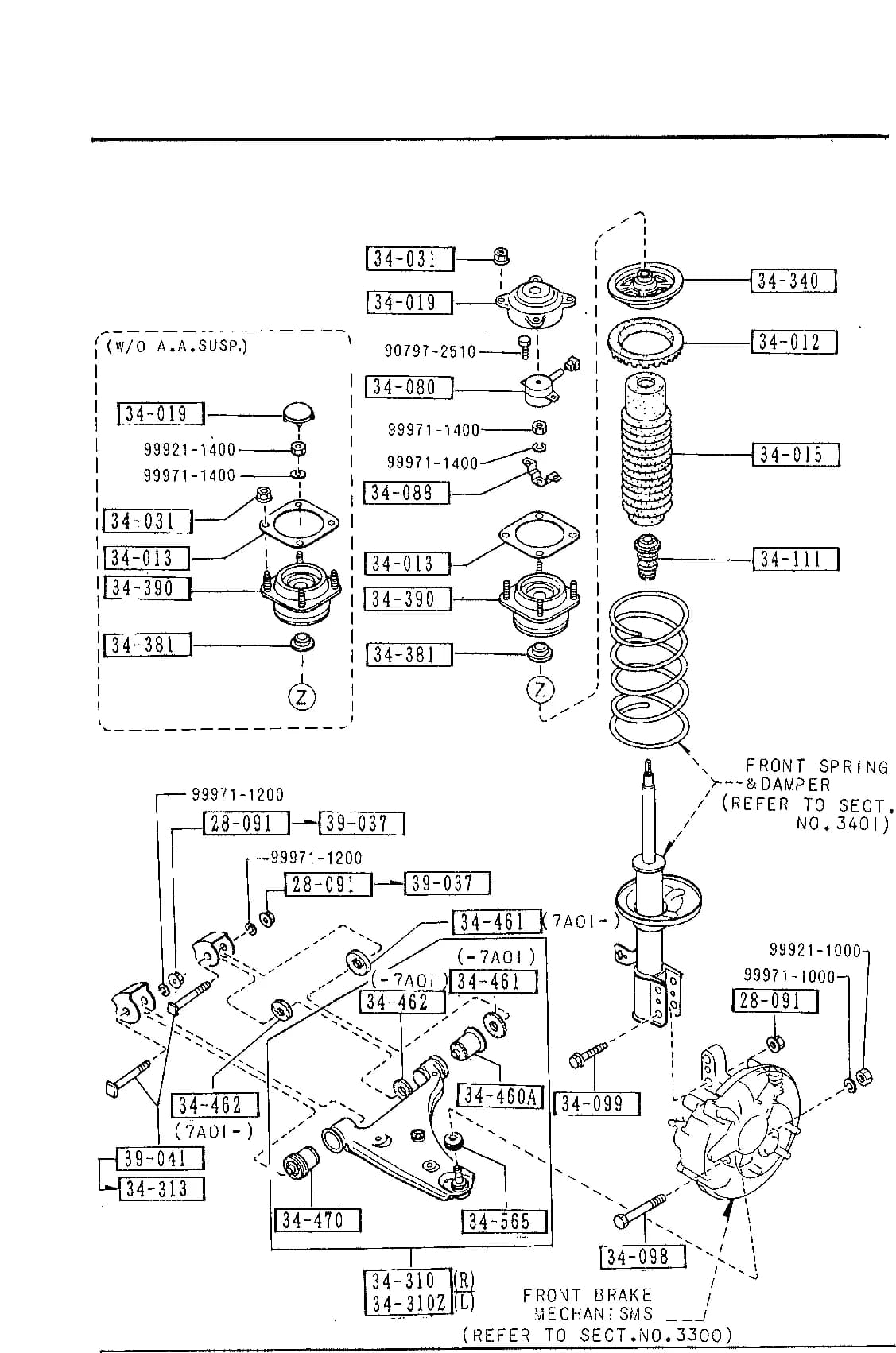 AN (GJ22-34-300B)  (626>2WS) (MX-6>W/O TURBO>2WS) (MX-6>TURBO>2WS)         - 871001 — 1988 626 — CHASSIS AXLE SUSPENSION & STEERING › 3400   - FRONT SUSPENSION MECHANISMS