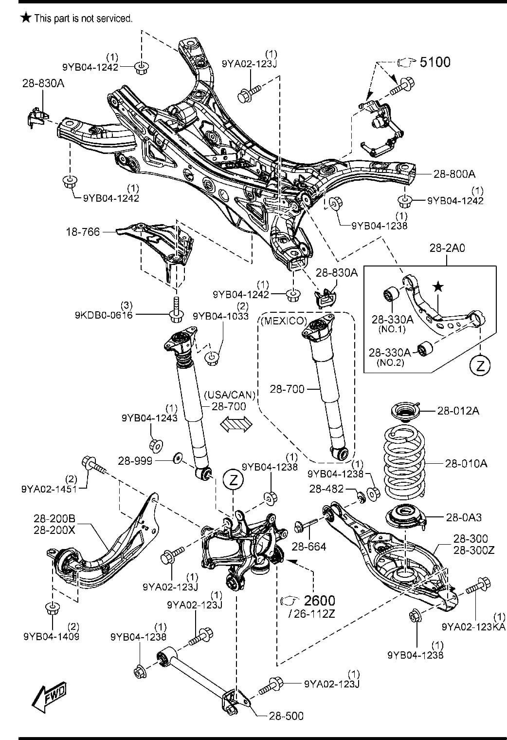 2014 MAZDA3 — CHASSIS AXLE SUSPENSION,BRAKE & STEERING › 2800A  - REAR SUSPENSION MECHANISMS