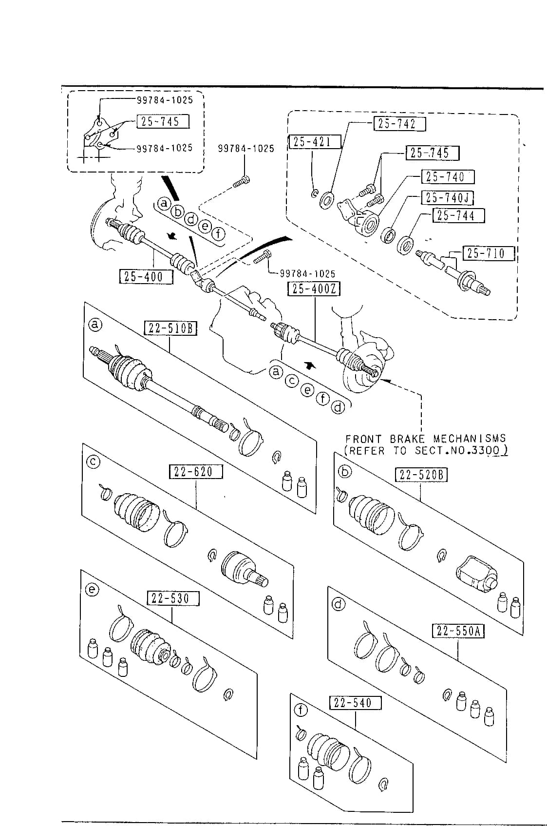 1988 626 — CHASSIS AXLE SUSPENSION & STEERING › 2510AA - FRONT DRIVE SHAFTS (AUTOMATIC TRANSMISSION) (AT)(TURBO)