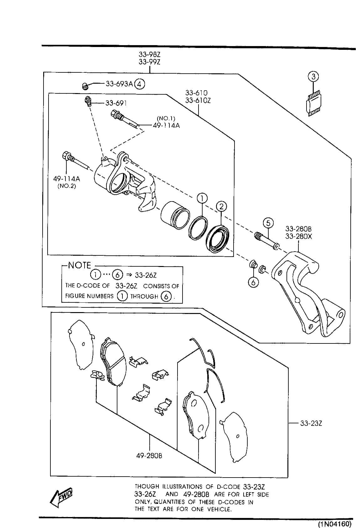 1999 MIATA — CHASSIS AXLE SUSPENSION,BRAKE & STEERING › 3310A  - FRONT BRAKE MECHANISMS