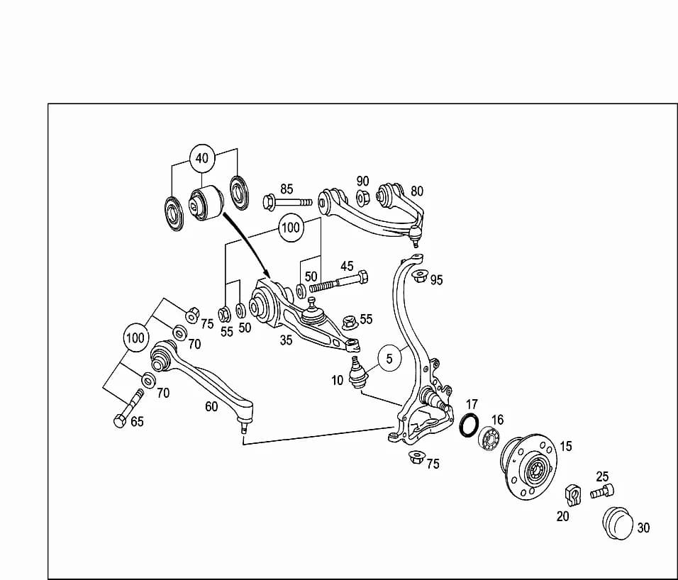 STRUTBOTTOM LEFTReplaced by A  2203304311 — 215.373 — 33 FRONT AXLE › 030 STEERING KNUCKLE AND CONTROL ARM