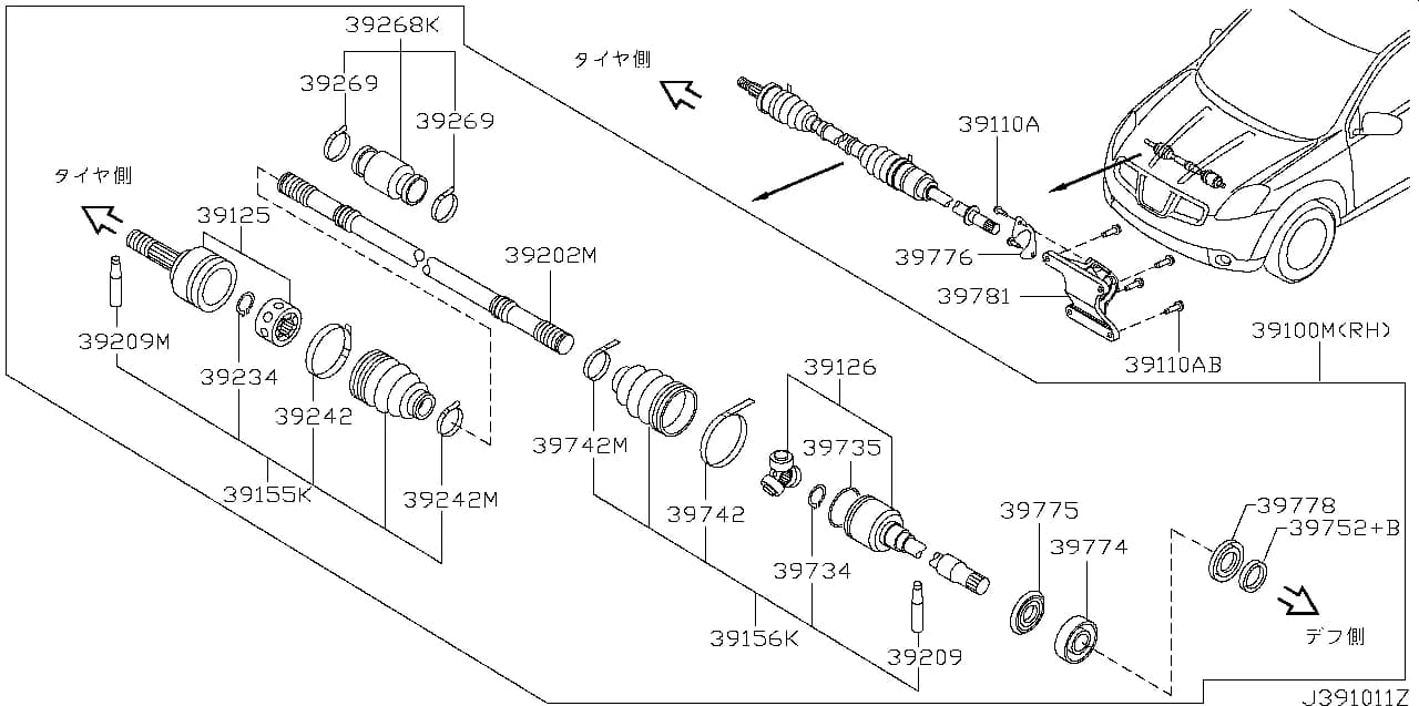 DUALIS JAPAN (J10) — Chassis › 391A 001