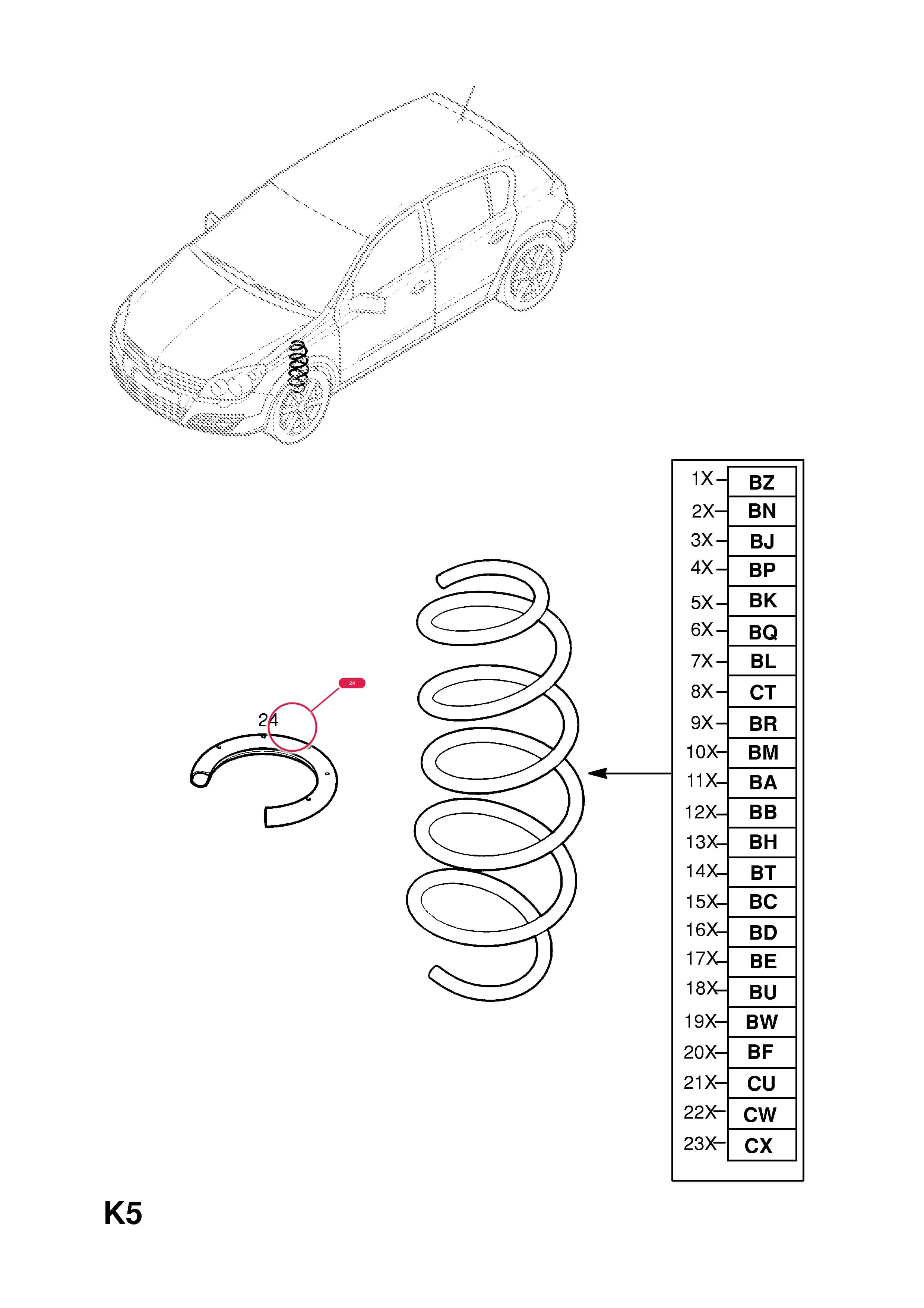 INSULATOR,GREEN (SPRING WIRE DIAMETER 11.8-12.9 MM) — Opel  ASTRA-H ( 2004 - ) — K FRONT AXLE AND SUSPENSION › 97.HATCH,ESTATE,VAN (L08,L35,L48,L70) (Z12XEP[LB4],Z14XEL[LKA],Z14XEP[LJ2] PETROL ENGINES) (NOT USED WITH LOWERED SPORTS CHASSIS)