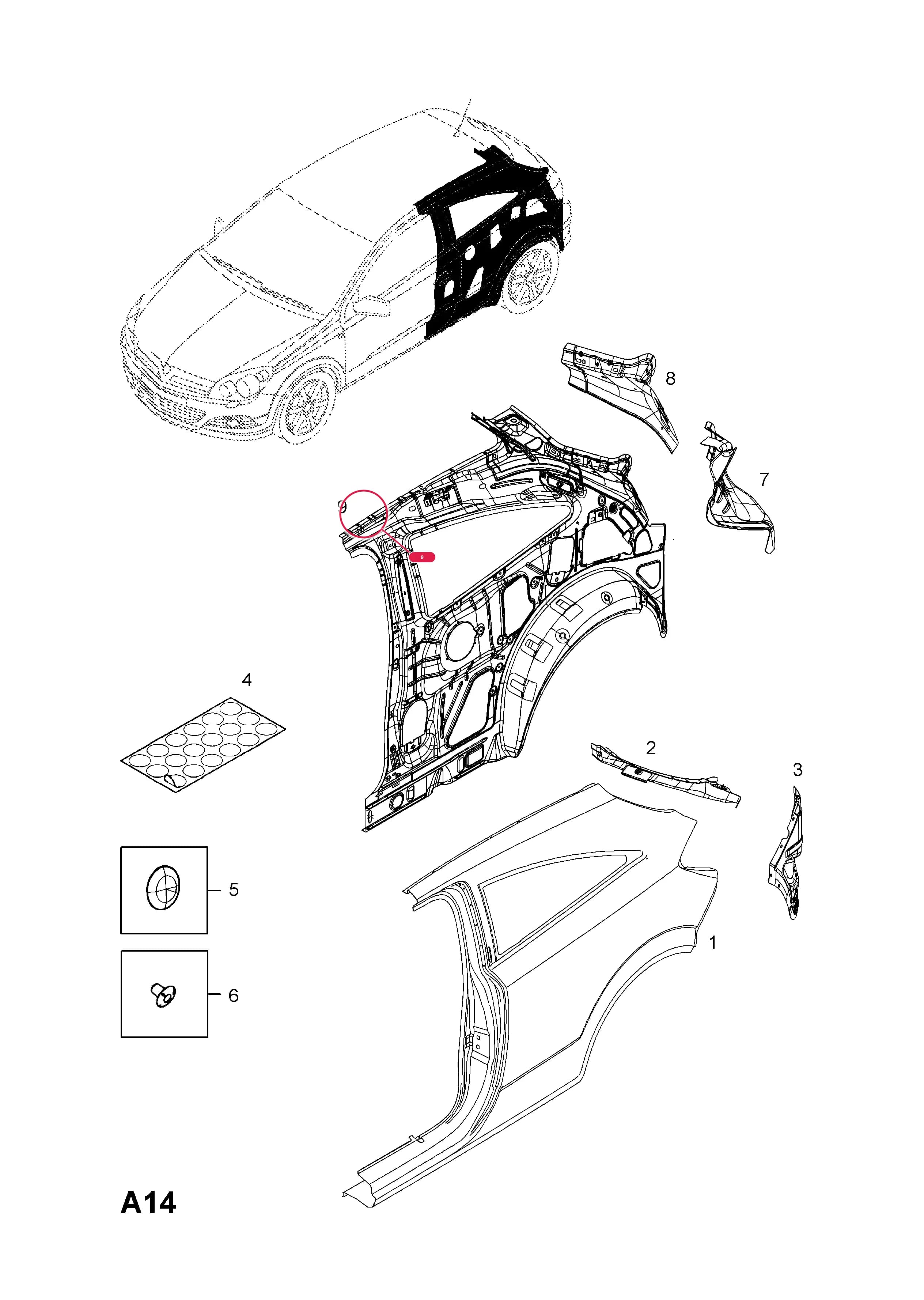 PANEL,SIDE,INNER  (PRODUCTION NO. 13244771) — Opel  ASTRA-H ( 2004 - ) — A BODY SHELL AND PANELS › 6 REAR QUARTER