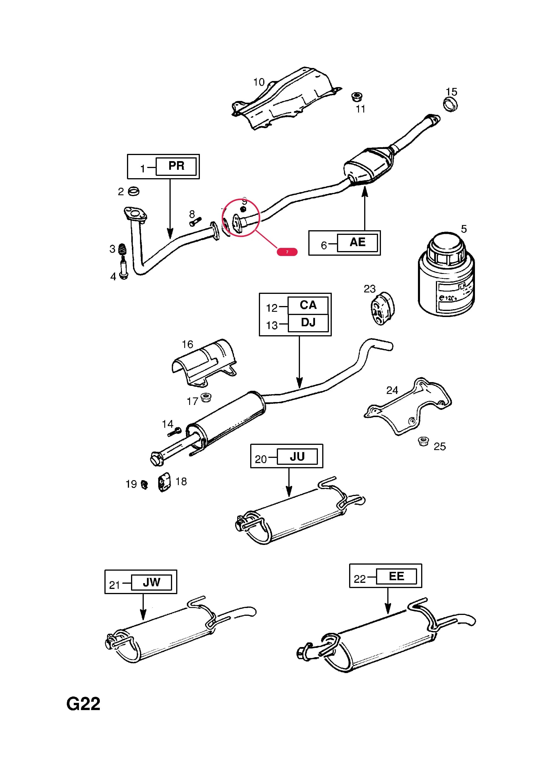 GASKET,CATALYST TO FRONT PIPE — Opel  ASTRA CLASSIC ( 1999 -  2002) — G FUEL AND EXHAUST › 28.EXHAUST PIPE,SILENCER AND CATALYTIC CONVERTER (CONTD.)