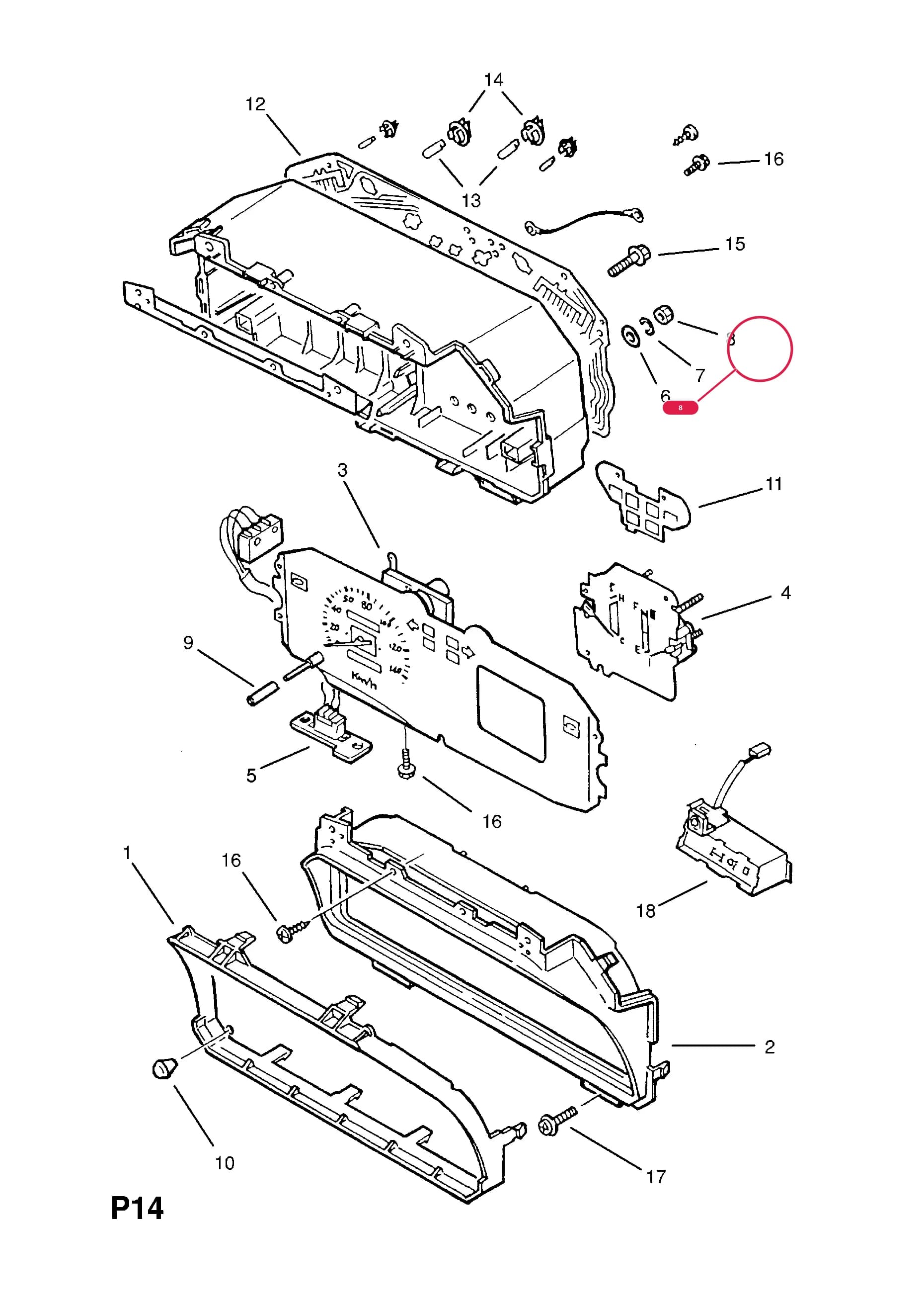 -NUT,TIMER AND GAUGE,LHD (NLS.- NO REPLACEMENT PART) — Opel  EUROMIDI ( 1988 -  1996) — P ELECTRICAL › 2 INSTRUMENTS