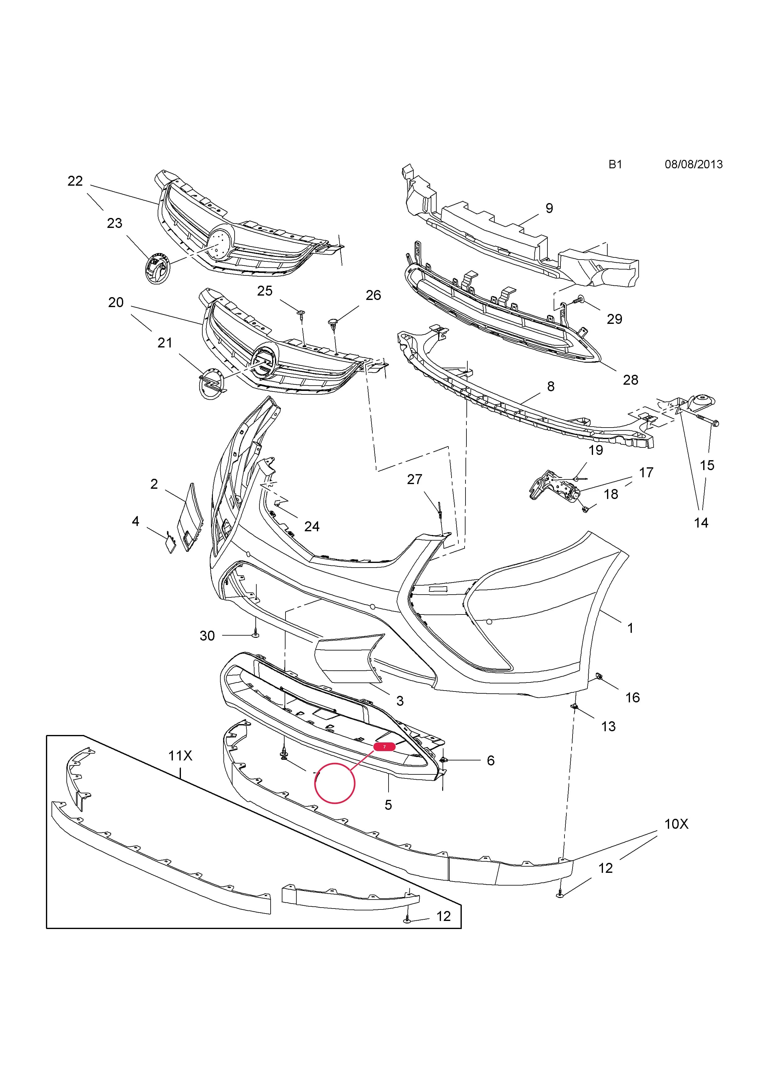 RETAINER — Opel  AMPERA ( 2012 - ) — B BODY EXTERIOR FITTINGS › 1 BUMPERS AND RADIATOR GRILLE
