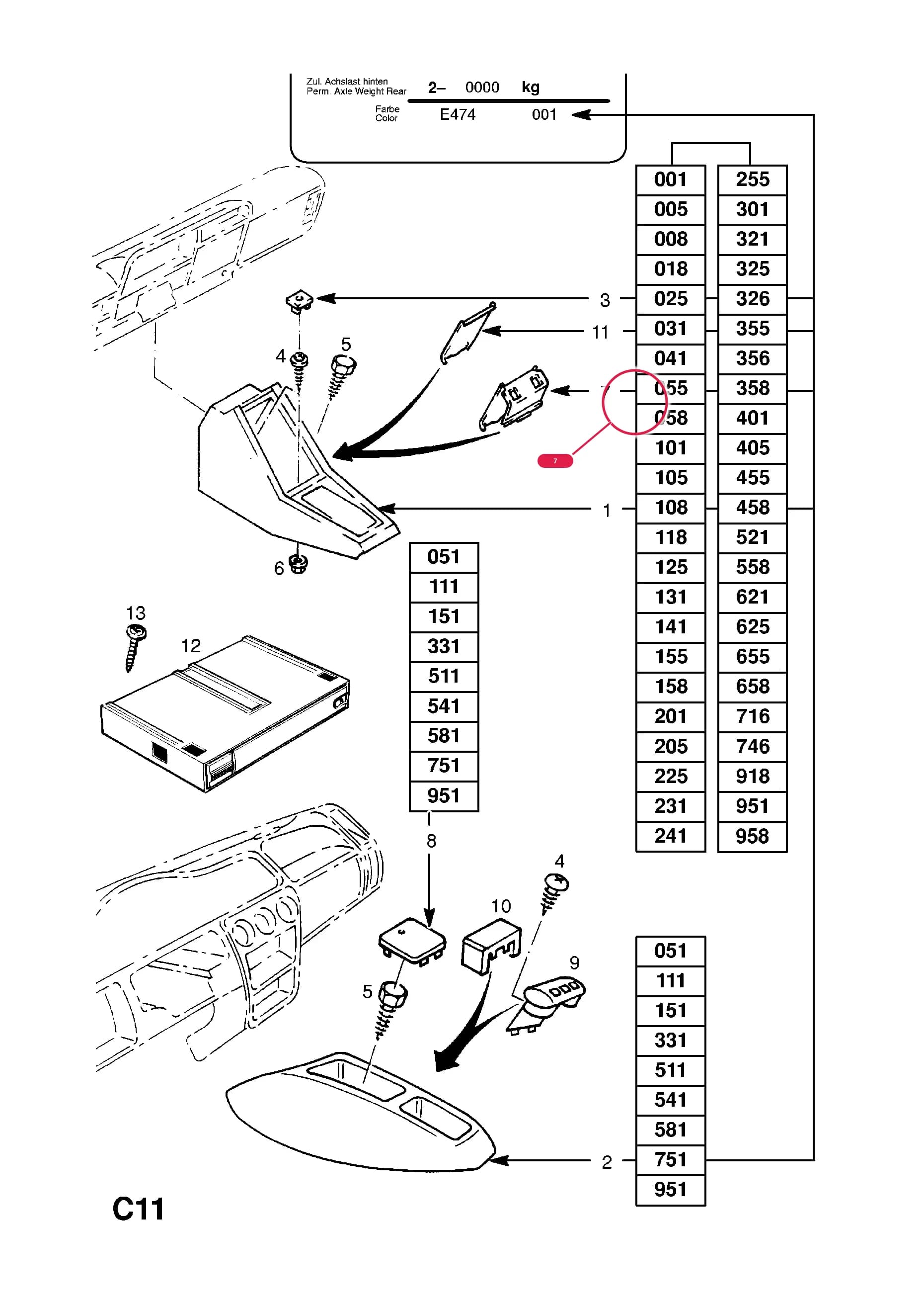 PLATE,RETAINING,POWER WINDOW SWITCH,DARK BEIGE (TRIM COMBINATION CODES 008,105,108,205,405) — Opel  CORSA-A ( 1983 -  1992) — C BODY INTERIOR FITTINGS › 4 FRONT TUNNEL CONSOLE