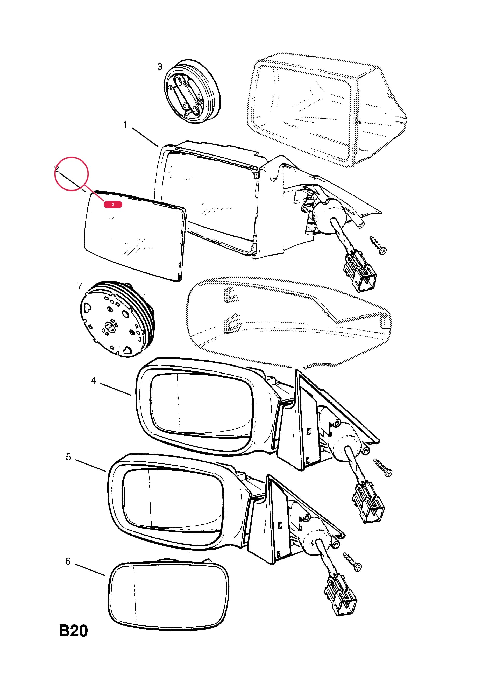 -GLASS,MIRROR,PLAIN — Opel  ASTRA-F ( 1992 -  1998) — B BODY EXTERIOR FITTINGS › 8 REAR VIEW DOOR MIRROR
