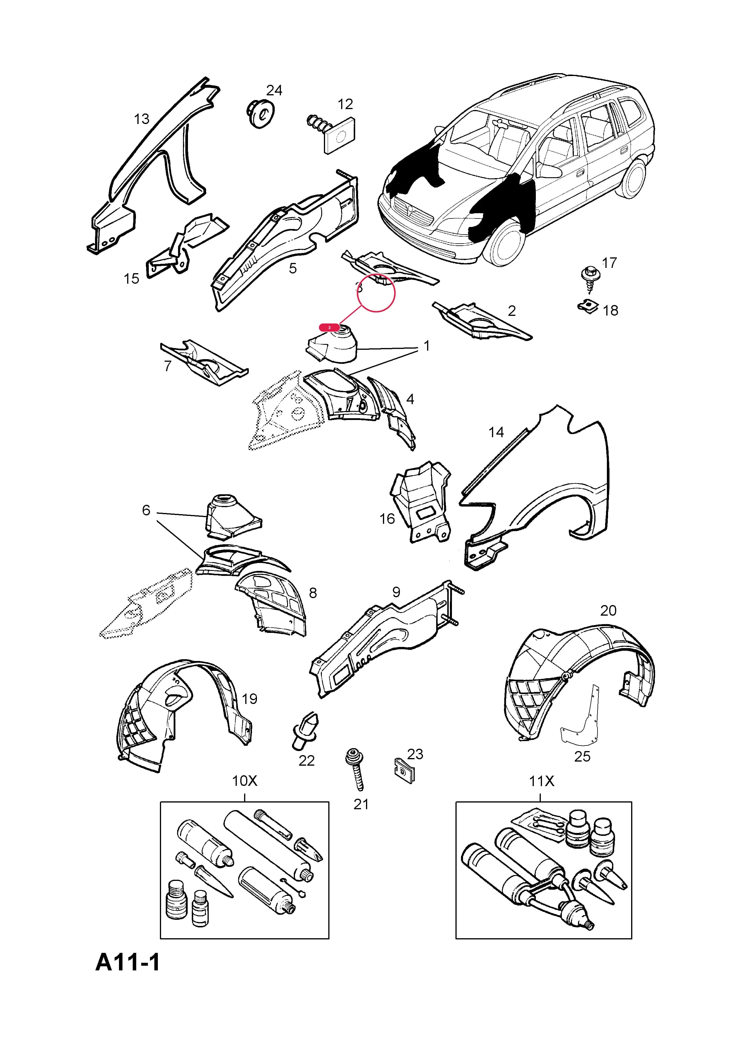 REINFORCEMENT,SHOCK ABSORBER STRUT,RH-RHD — Opel  ASTRA-G ( 1998 -  2010) — A BODY SHELL AND PANELS › 3 FRONT END