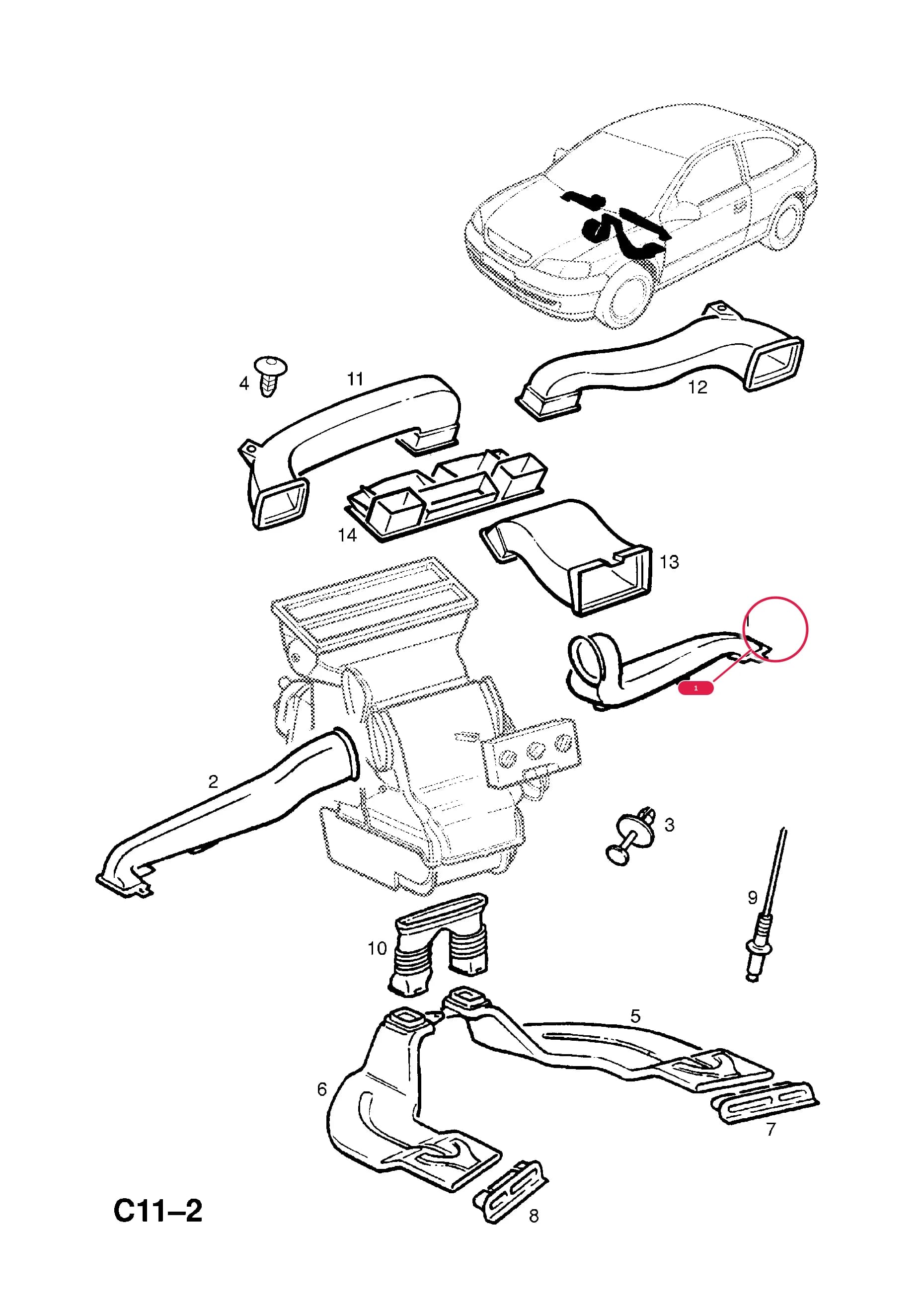 HOUSING,AIR DISTRIBUTION,FRONT,RH-LHD — Opel  ASTRA-G ( 1998 -  2010) — C BODY INTERIOR FITTINGS › 6 HEATER AND VENTILATION EXCEPT AIR CONDITIONING