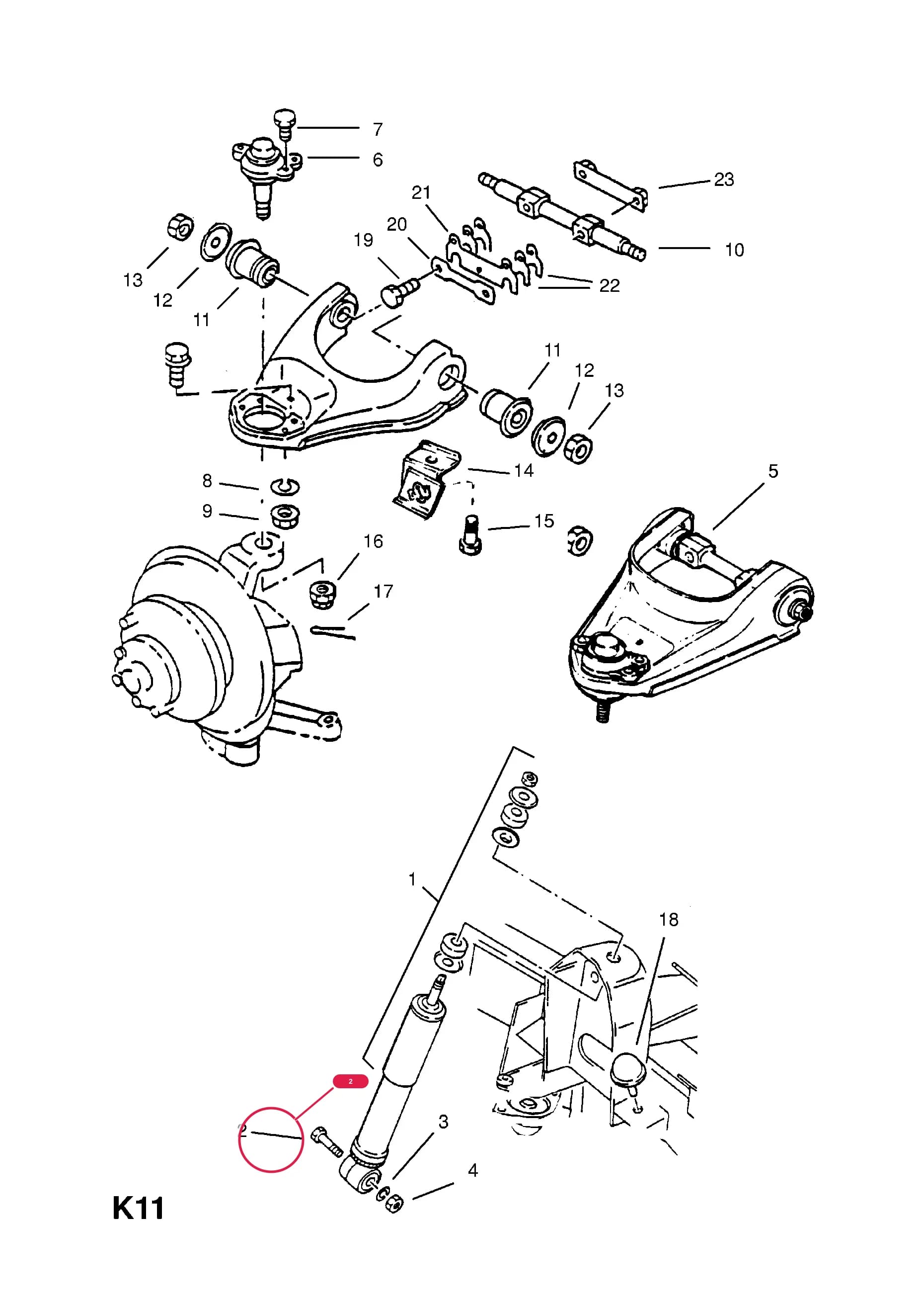 BOLT,SHOCK ABSORBER TO LOWER SUSPENSION ARM (NLS.- USE 94008900    3 53 485) — Opel  FRONTERA-A ( 1992 -  1998) — K FRONT AXLE AND SUSPENSION › 4 FRONT SUSPENSION