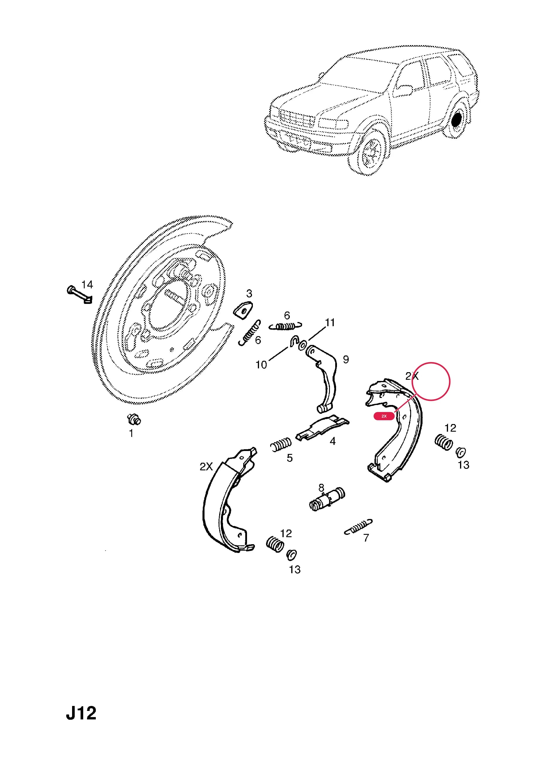 SHOE AND LINING SET — Opel  FRONTERA-B ( 1999 -  2004) — J BRAKES › 25.REAR BRAKE SHOE AND LINING