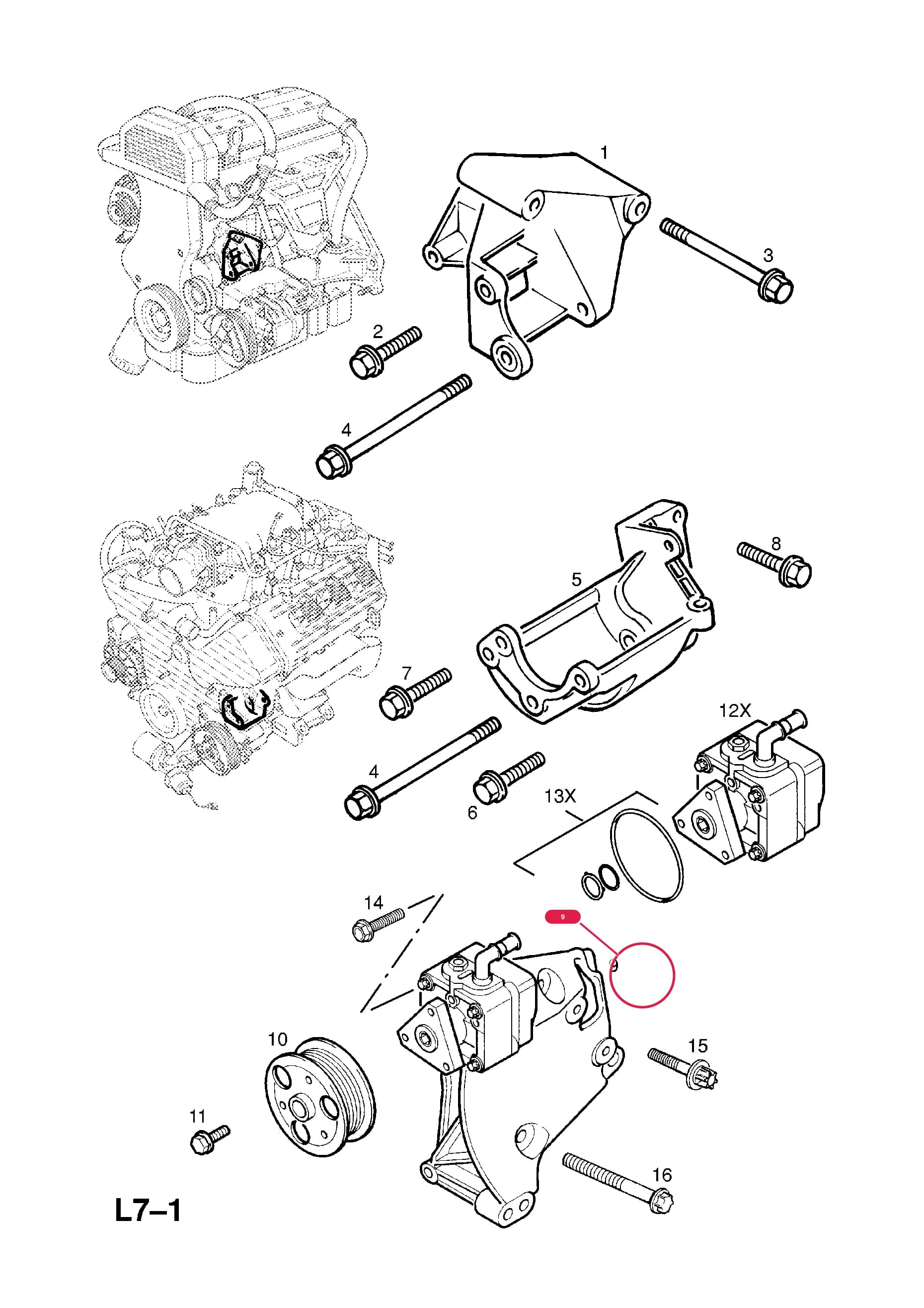 PUMP,ASSY.,POWER STEERING,WITH AIR CONDITIONING COMPRESSOR BRACKET (FOR AIR CONDITIONING) (EXCHANGE PART 93175584 59 48 047 OPEL,R1700034 VAUXHALL) (PRODUCTION NO. 24415357) — Opel FRONTERA-B ( 1999 - 2004) — L STEERING › 10.POWER STEERING PUMP (CONTD.)