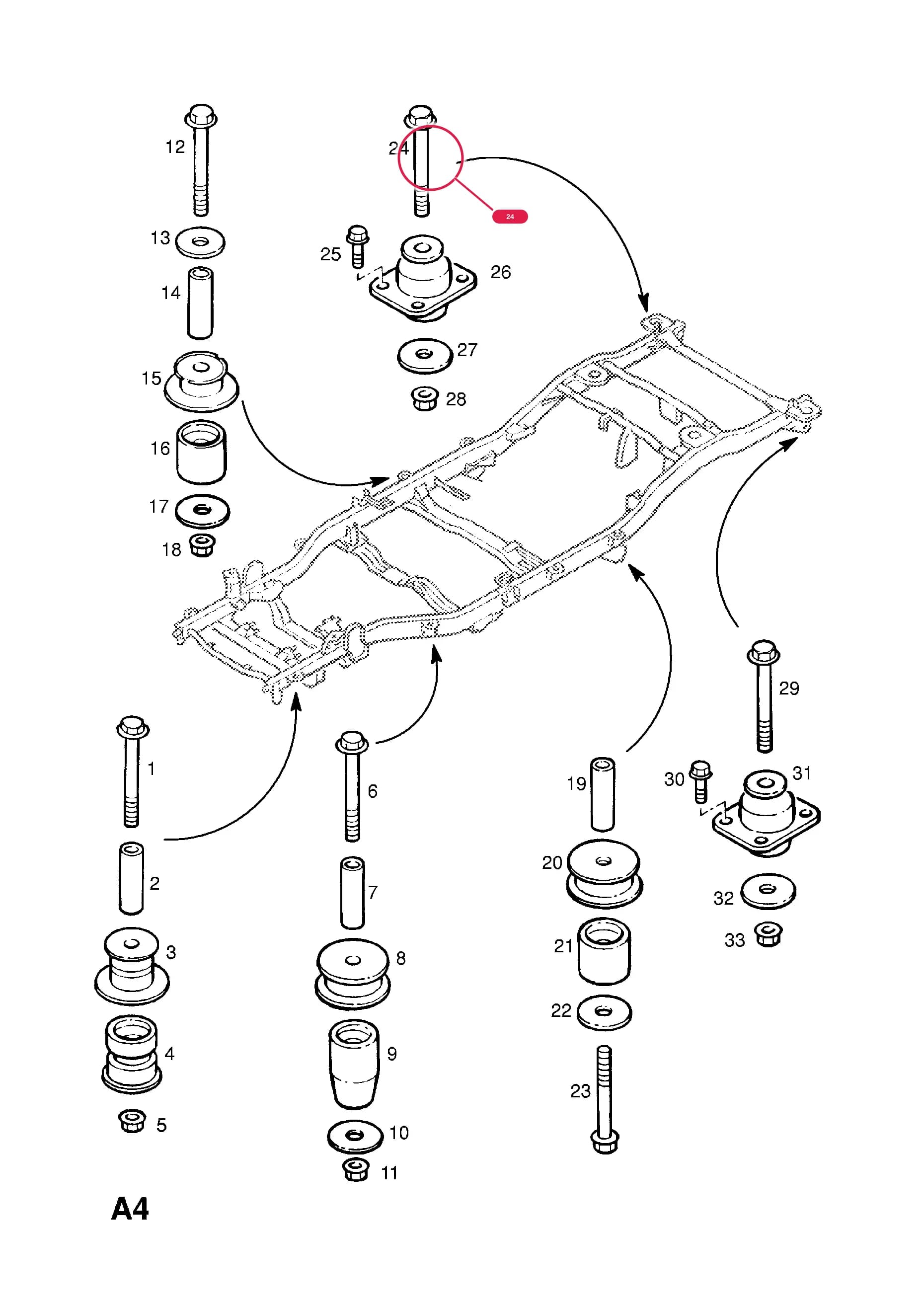 BOLT,BODY MOUNTING,REAR,NO.5,RH,M10 X 105 (NLS.- NO REPLACEMENT PART) — Opel  FRONTERA-B ( 1999 -  2004) — A BODY SHELL AND PANELS › 1 BODY SHELL