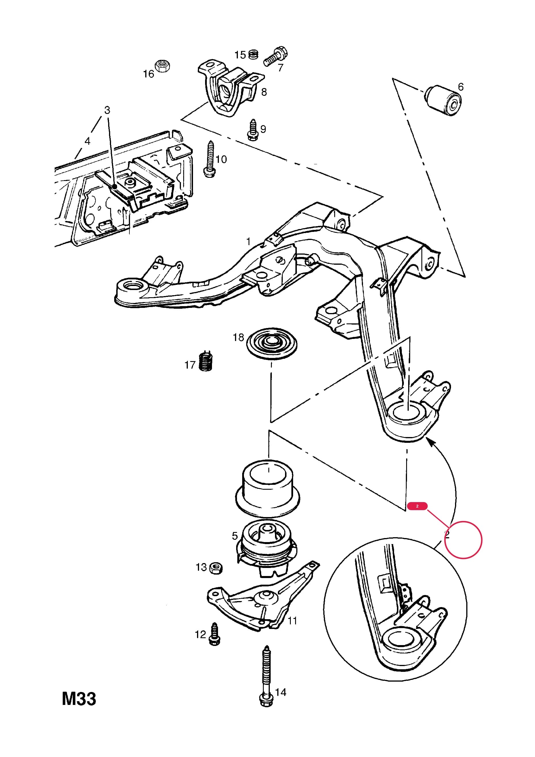 CARRIER,REAR AXLEПримечание:EXC.AMBULANCE/ARMOURED BODY/HEARSE — Opel  OMEGA-B ( 1994 -  2003) — M REAR AXLE AND SUSPENSION › 7 REAR AXLE CROSSMEMBER AND DRIVE SHAFT