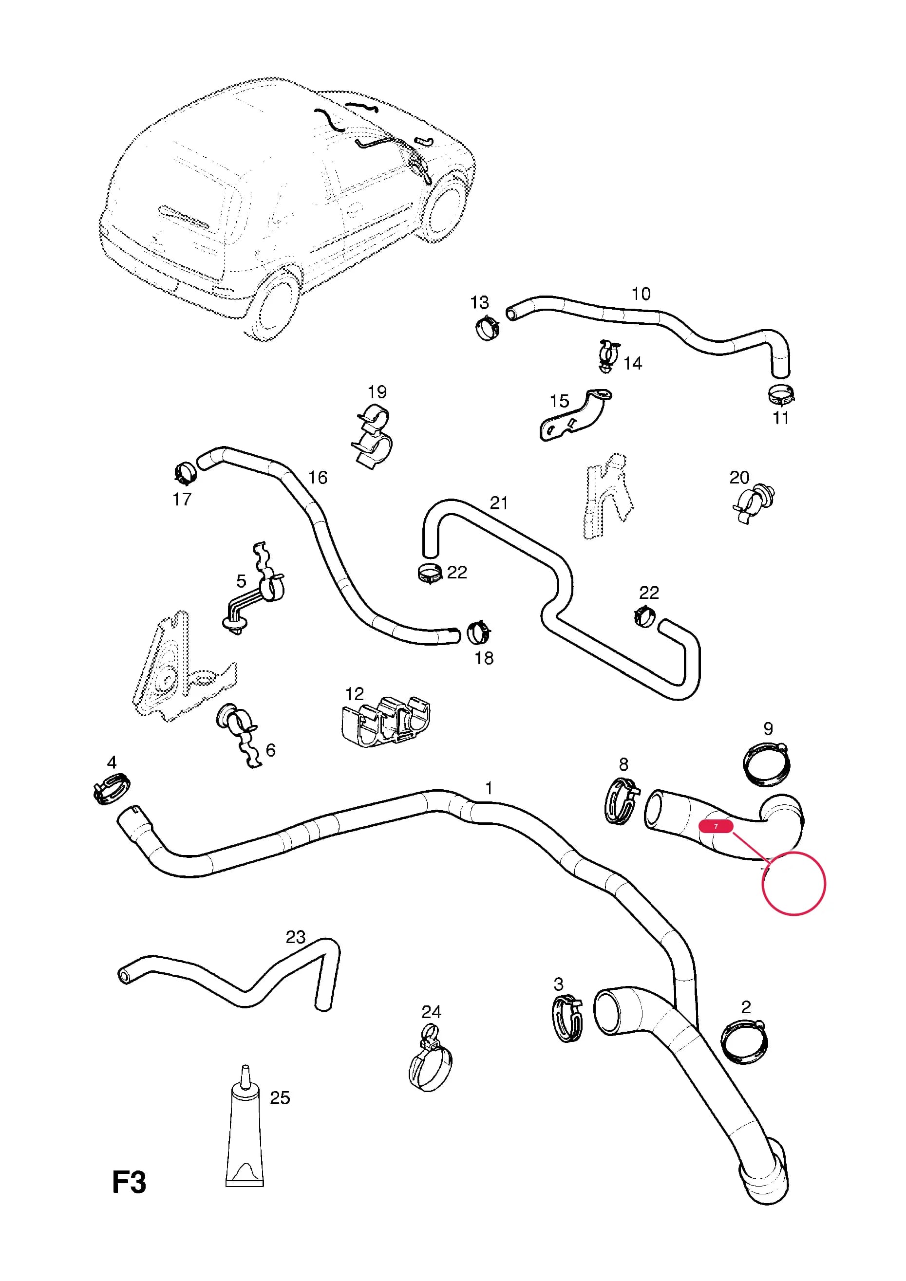 HOSE,INLET,THERMOSTAT HOUSING TO RADIATOR — Opel  CORSA-C ( 2001 - ) — F COOLING › 6.HOSES AND PIPES