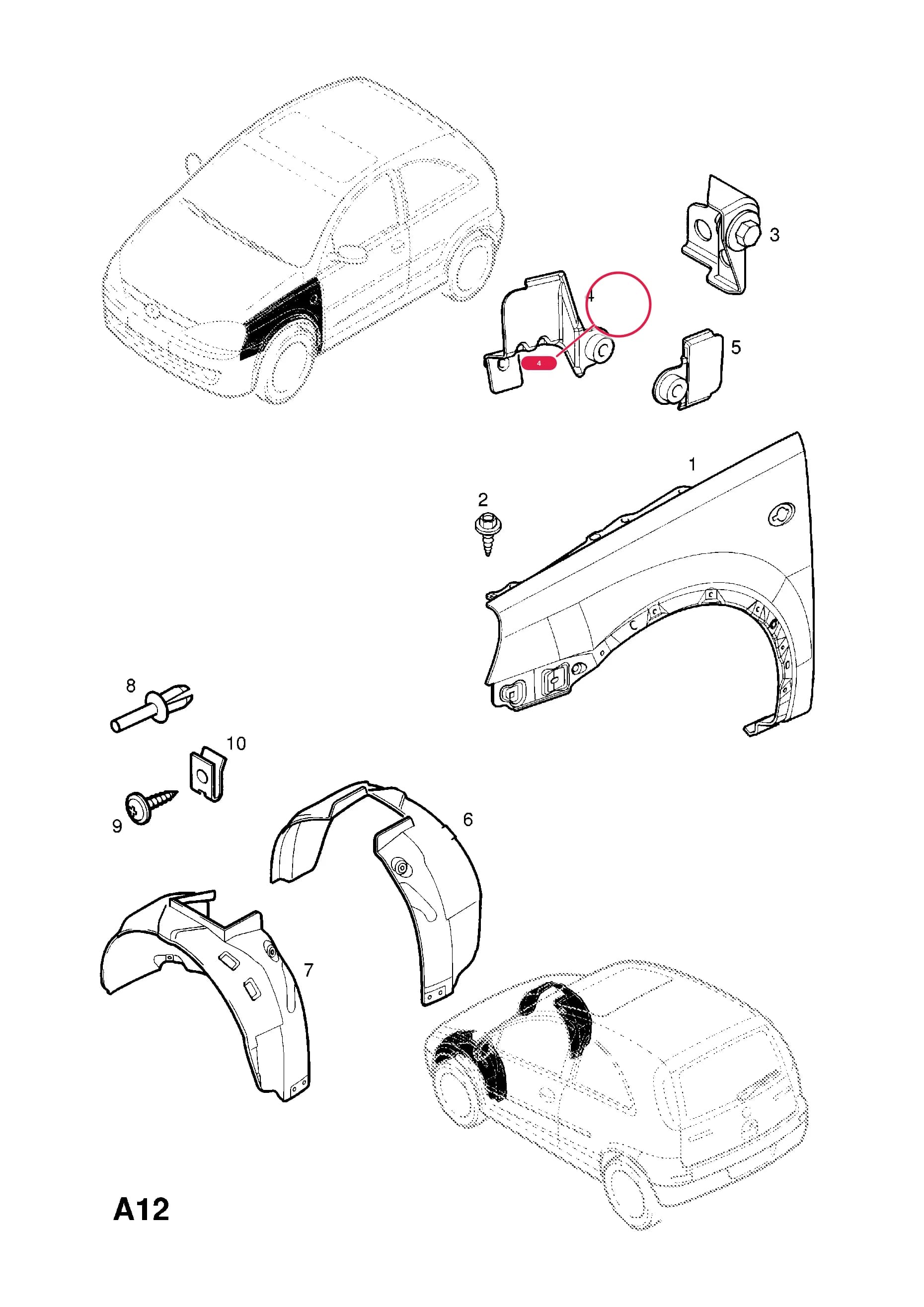 BRACKET,FRONT WING FIXING,RH-REAR — Opel  CORSA-C ( 2001 - ) — A BODY SHELL AND PANELS › 3 FRONT END