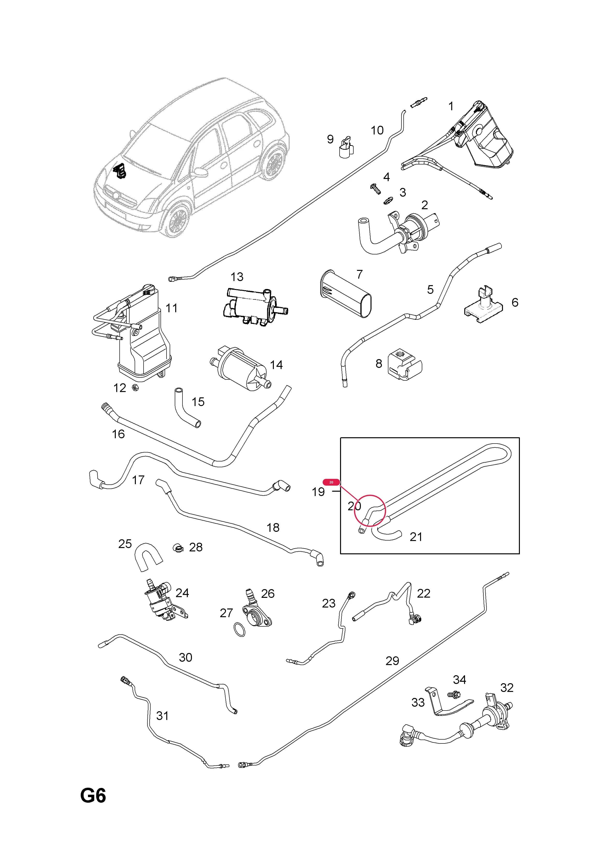 -HOSE,FUEL EVAPORATION — Opel  MERIVA-A ( 2003 -  2010) — G FUEL AND EXHAUST › 76.FUEL EVAPORATION TANK