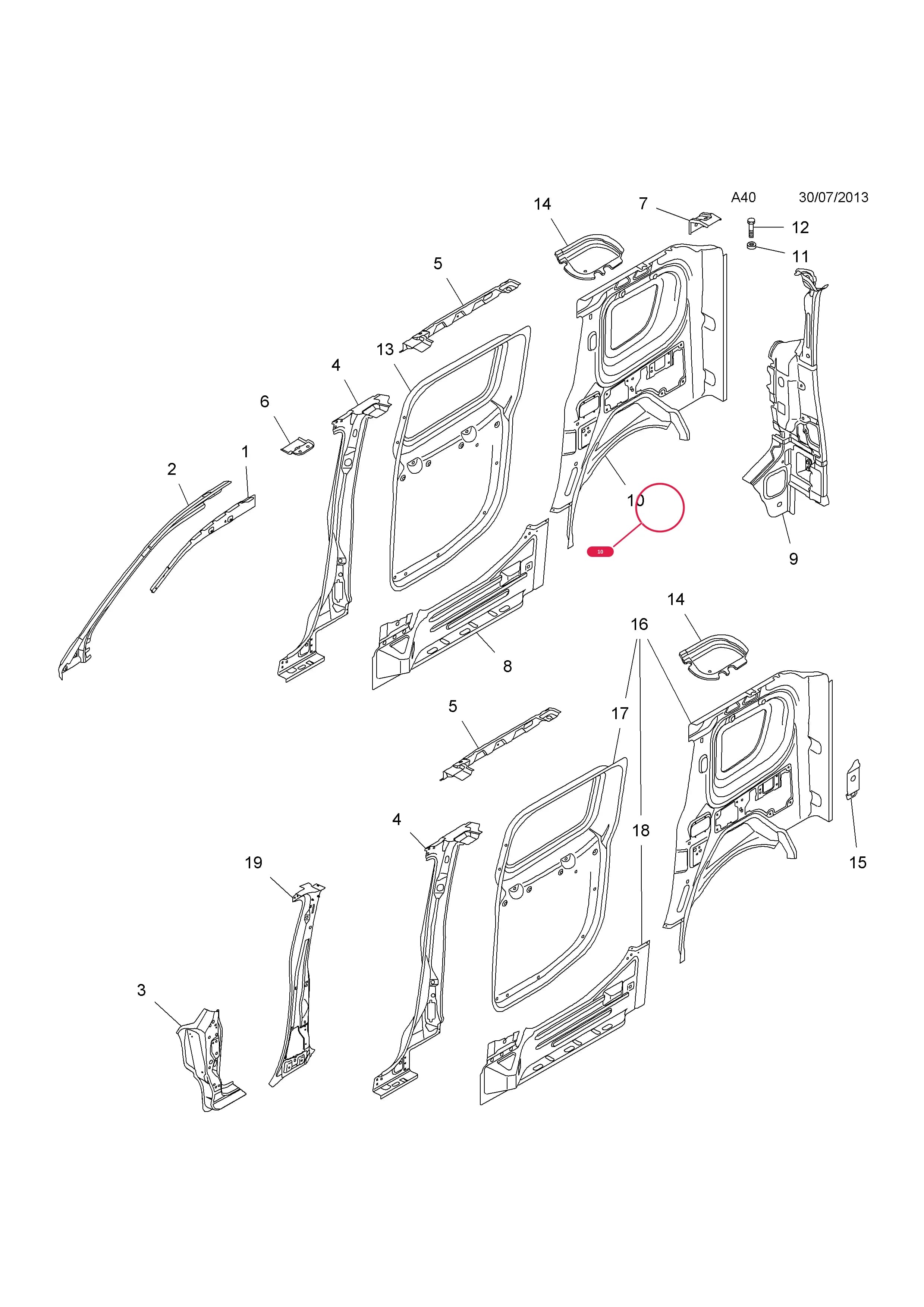 PANEL,ASSY.,REAR QUARTER,INNER,RH-LHD (STANDARD ROOF) (EXCEPT SIDE SLIDING DOOR) (EXCEPT CNG CONVERSION) — Opel  COMBO-D ( 2012 - ) — A BODY SHELL AND PANELS › 4 BODY SIDE AND REAR QUARTER