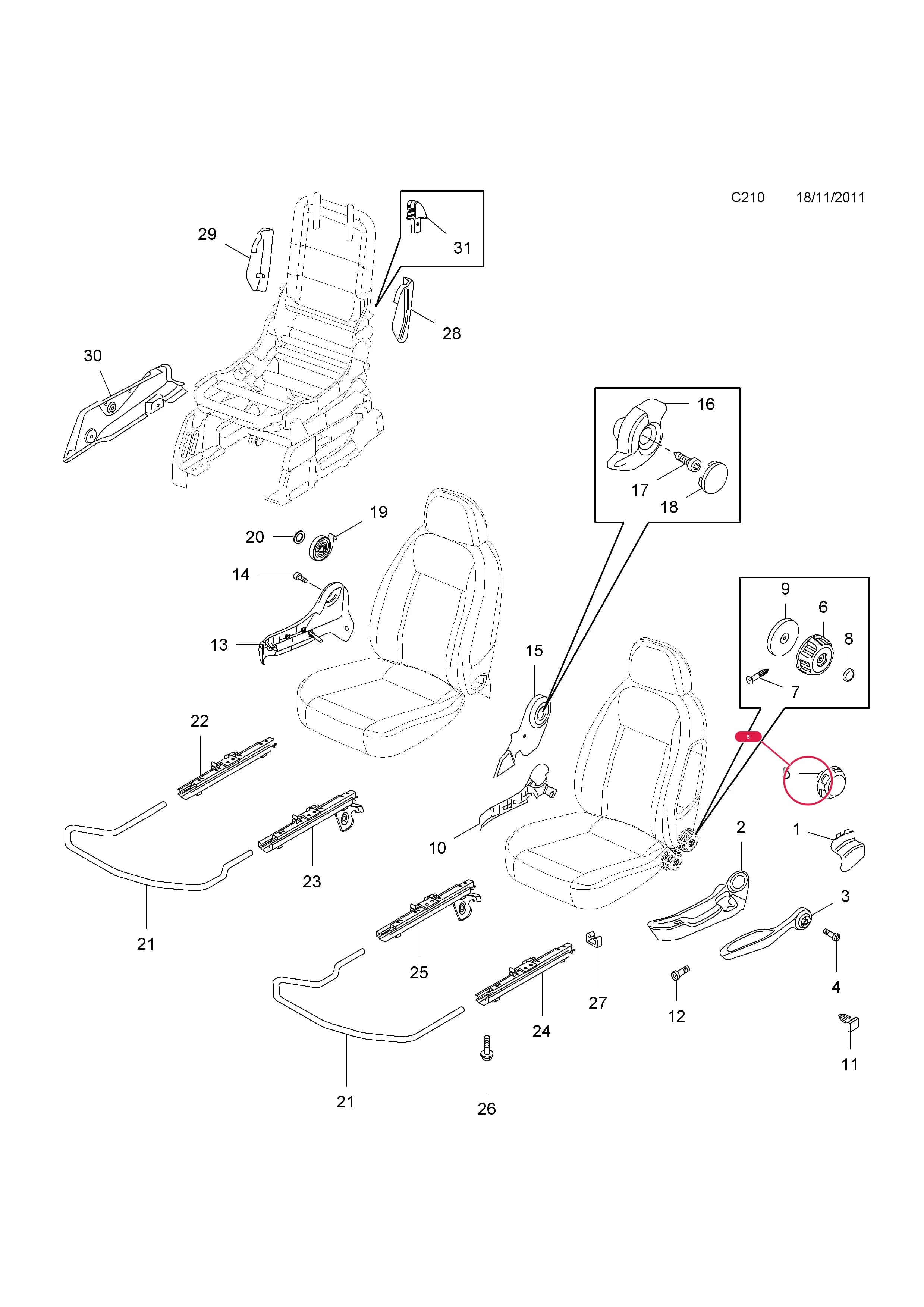 KNOB,OUTER,BACK ADJUSTER,FRONT SEAT (FOR MANUAL SEATS,POC DCV/DCW/DCX/DCY) — Opel  COMBO-D ( 2012 - ) — C BODY INTERIOR FITTINGS › 16 FRONT SEAT FRAME AND FITTINGS