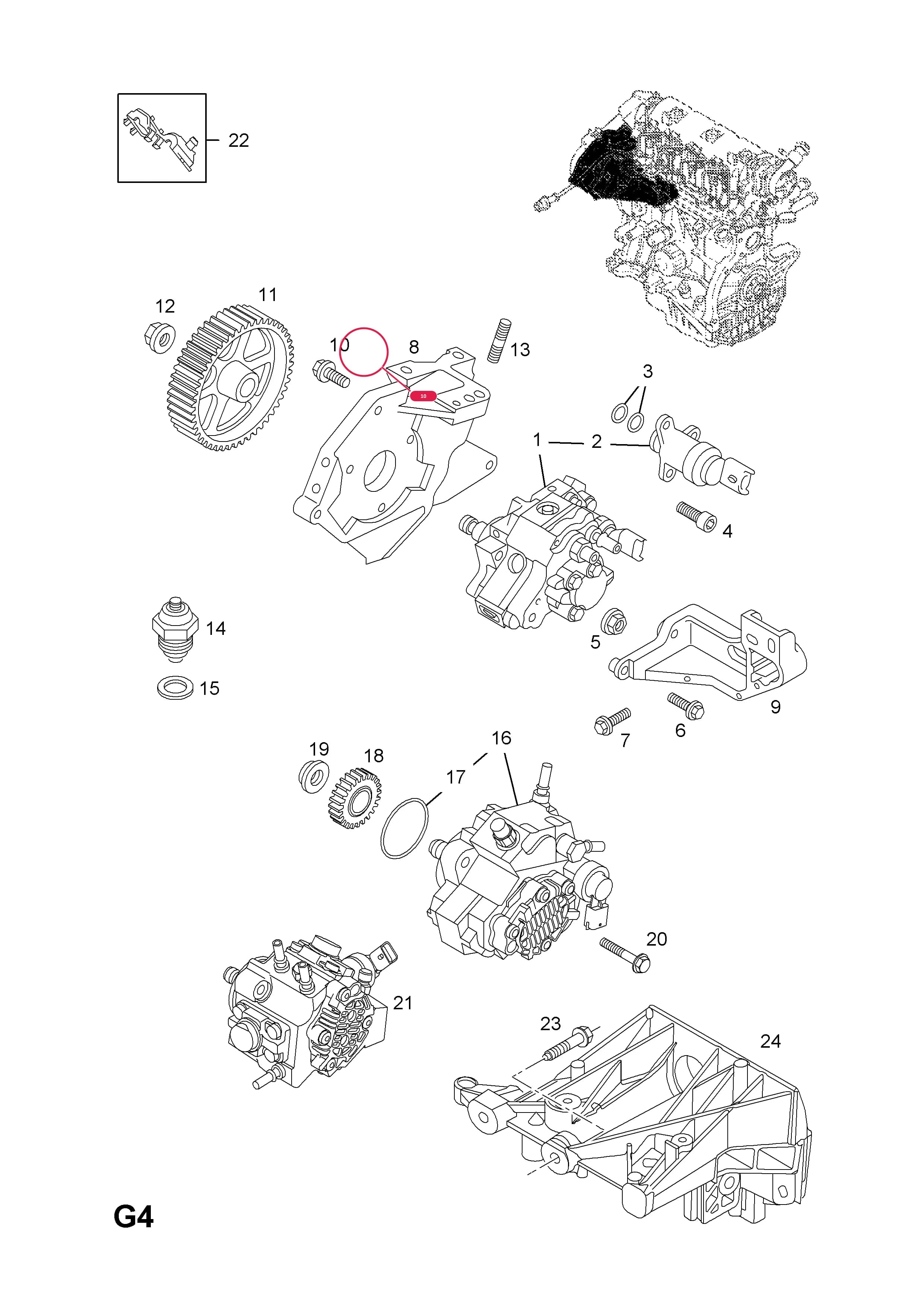 SCREW,HEX.HD.,WITH WASHER,FUEL INJECTION PUMP BRACKET TO ENGINE,FRONT,M10 — Opel  VIVARO-A ( 2001 - ) — G FUEL AND EXHAUST › 76.FUEL INJECTION PUMP