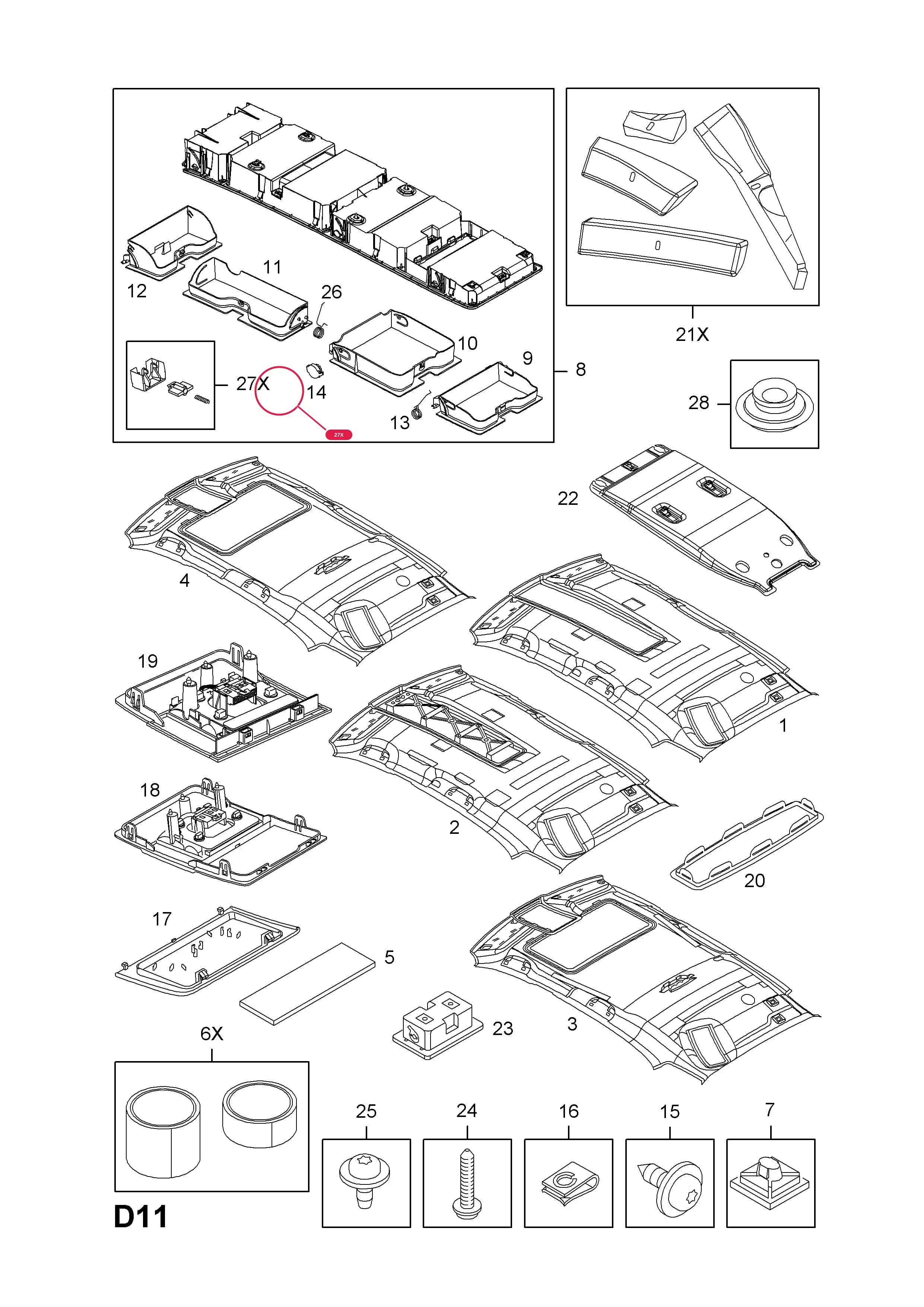 -KIT,SMALL PARTS,STORAGE TRAY,ROOF CONSOLE (NLS.- NO REPLACEMENT PART)Примечание:NOT USED WITH ELECTRIC SUN ROOF — Opel  SIGNUM ( 2003 -  2008) — D BODY INTERIOR TRIM › 5 ROOF AND REAR SHELF TRIM