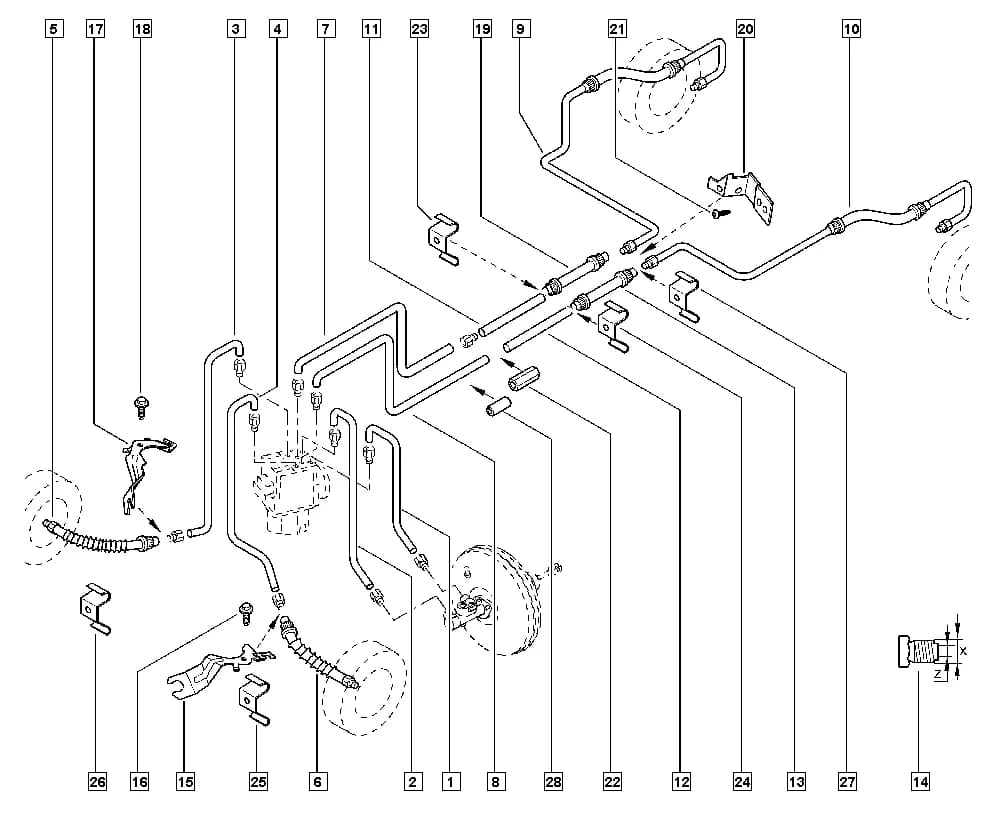 NFAB = W, Vehicle fabrication number >= 130718 — J5A2 — Manual › 37 Pedal assembly / Brake pipes